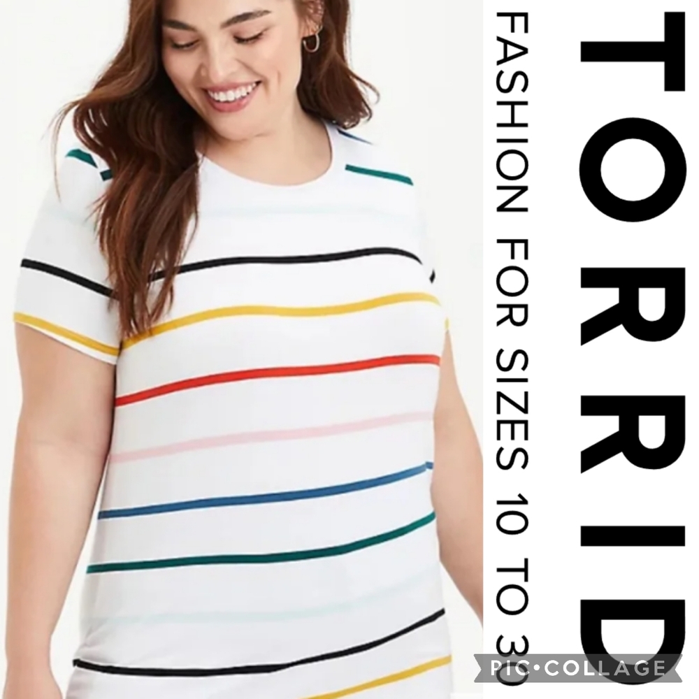 ❌️SOLD❌️ Torrid 1X Perfect Super Soft Crew Neck Short Sleeve Tee - White Stripe - Picture 1 of 5